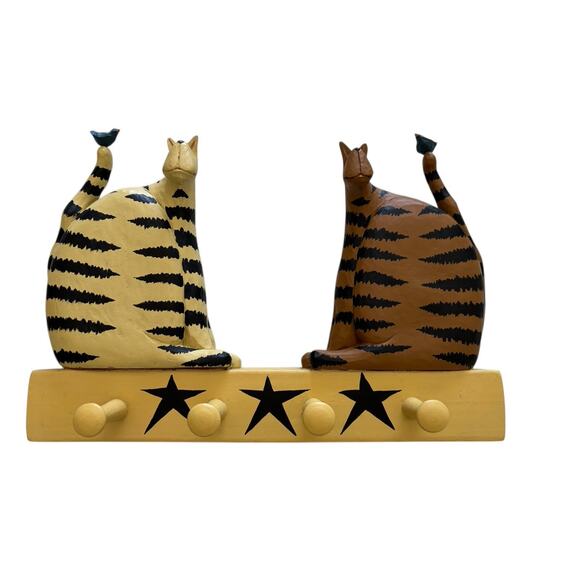 Williraye Studio Two Cat Coat Hanger Hooks Birds On Tails Tabby Cats Stars - Picture 1 of 11